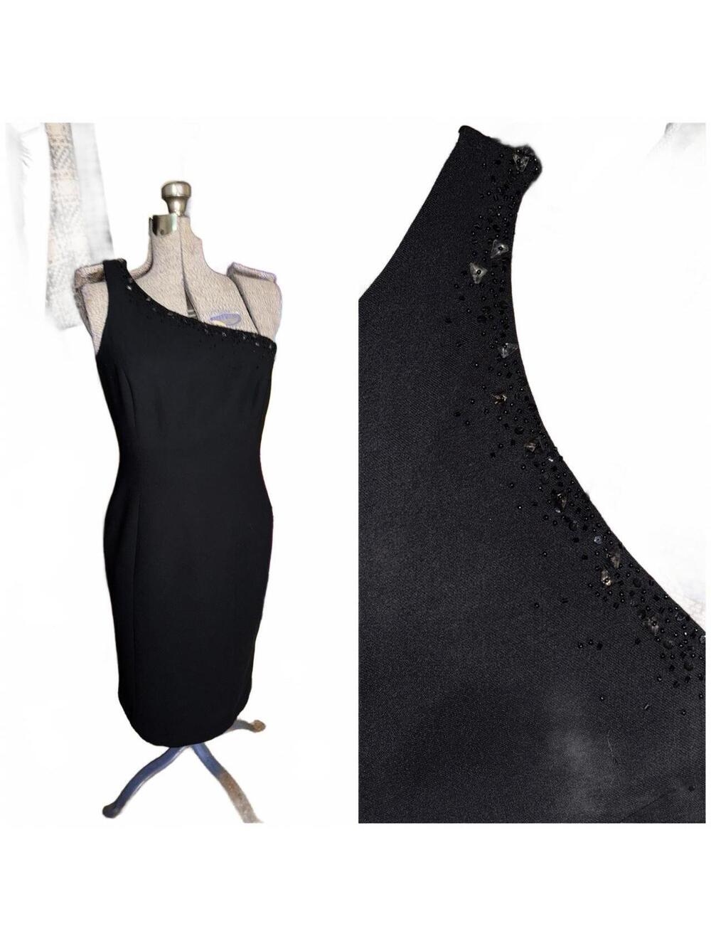 Vintage Liz Claiborne asymmetric one-shoulder black cocktail dress